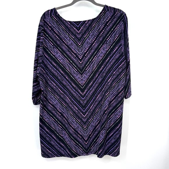 Catherines Black & Purple Chevron Tunic Top 1X 18/20 V-Neck 3/4 Sleeve Stretch P - Picture 6 of 7